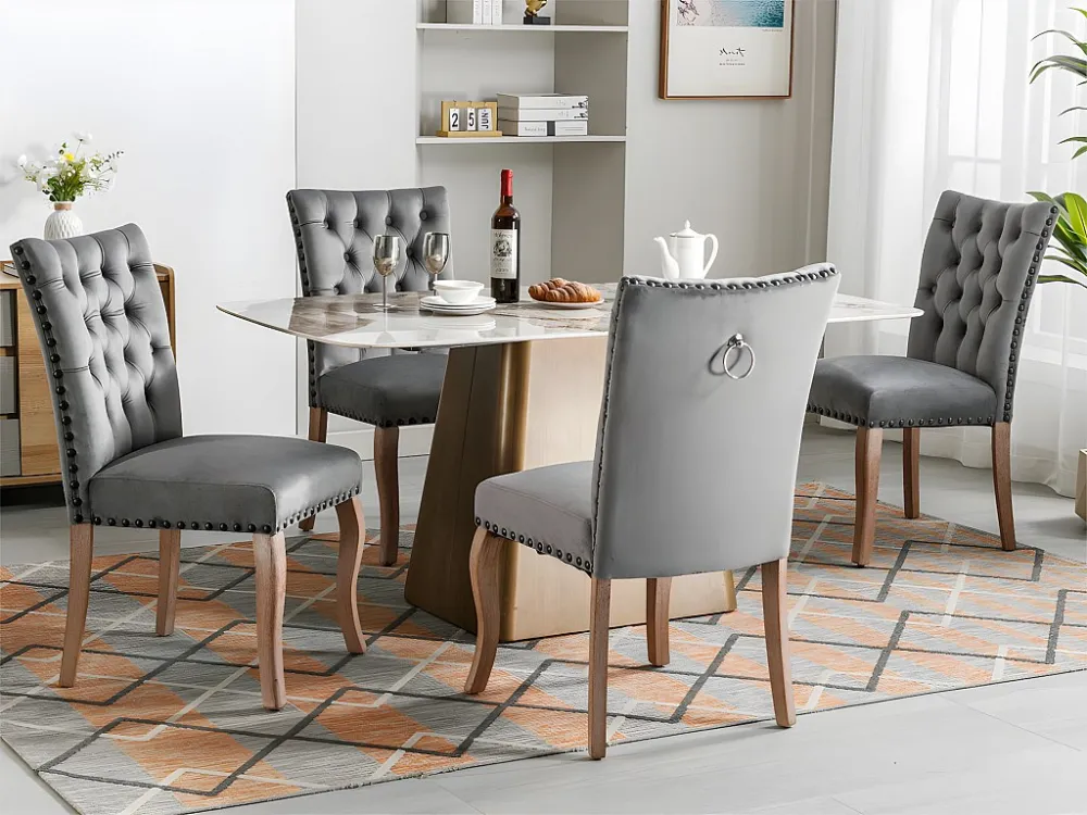 Set van 4 gewatteerde fluwelen stoelen - massief houten frame - grijs ModernLuxe