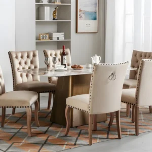 Set van 6 gewatteerde fluwelen stoelen - massief houten frame - beige ModernLuxe