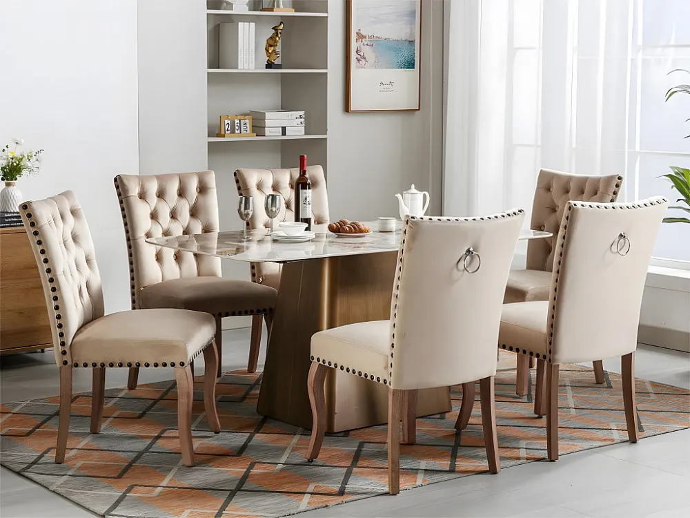 Set van 6 gewatteerde fluwelen stoelen - massief houten frame - beige ModernLuxe