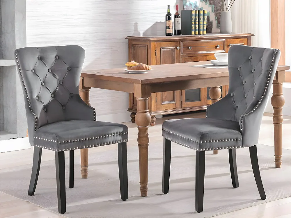 Set van 2 Scandinavische stoelen - fluwelen stof - met eiken poten - Grijs ModernLuxe