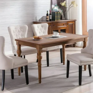 Set van 4 Scandinavische stoelen - linnen stof - met eiken poten - Beige ModernLuxe