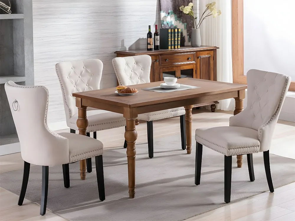Set van 4 Scandinavische stoelen - linnen stof - met eiken poten - Beige ModernLuxe