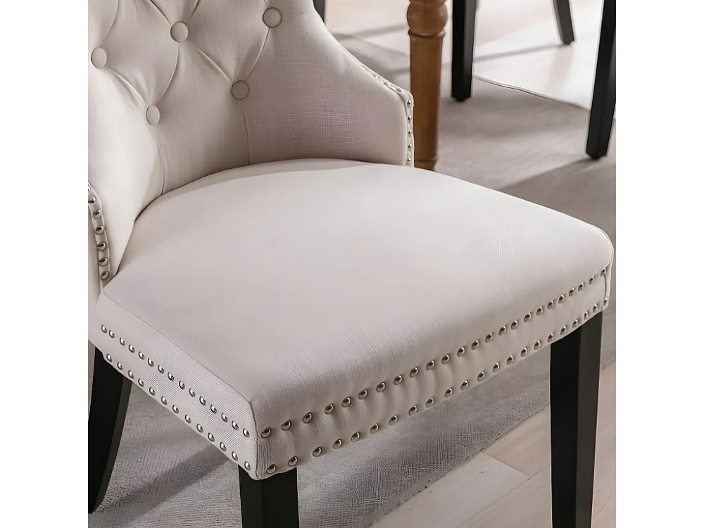 Set van 4 Scandinavische stoelen - linnen stof - met eiken poten - Beige ModernLuxe