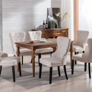 Set van 6 Scandinavische stoelen - linnen stof - met eikenhouten poten - Beige ModernLuxe