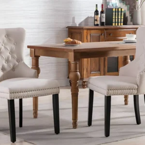 Set van 2 Scandinavische stoelen - linnen stof - met eiken poten - Beige ModernLuxe