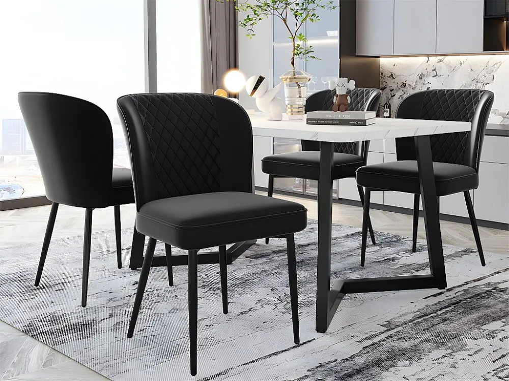 Set van 4 stoelen bekleed met fluweel - metalen structuur - Zwart ModernLuxe