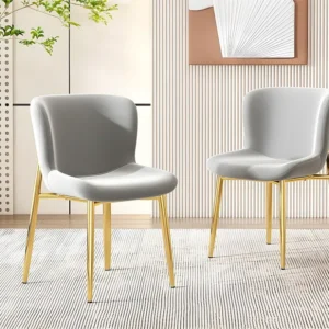 Set van 2 stoelen bekleed met fluweel - met gouden metalen poten - eigentijdse stijl - Grijs ModernLuxe