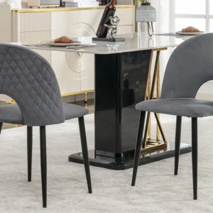 Set van 2 stoelen bekleed met fluweel en metaal - bekleed met ruitpatroon - verstelbare poten - Grijs ModernLuxe