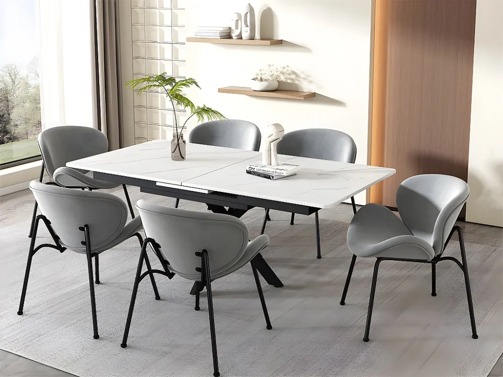 Set van 6 stoelen bekleed met fluweel - met 4 zwart metalen poten - Grijs ModernLuxe