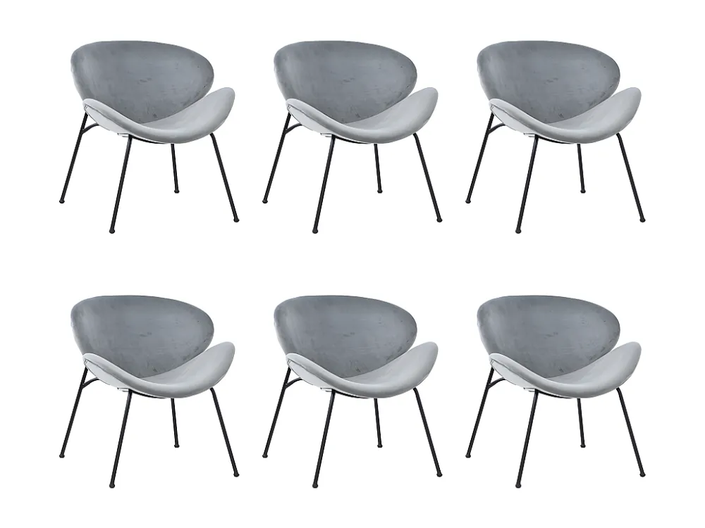 Set van 6 stoelen bekleed met fluweel - met 4 zwart metalen poten - Grijs ModernLuxe