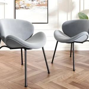 Set van 2 stoelen bekleed met fluweel - met 4 zwart metalen poten - Grijs ModernLuxe
