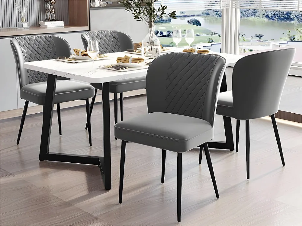 Set van 4 stoelen bekleed met fluweel - metalen structuur - Grijs ModernLuxe