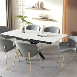 Set van 6 stoelen bekleed met fluweel - met 4 goud metalen poten - Grijs ModernLuxe