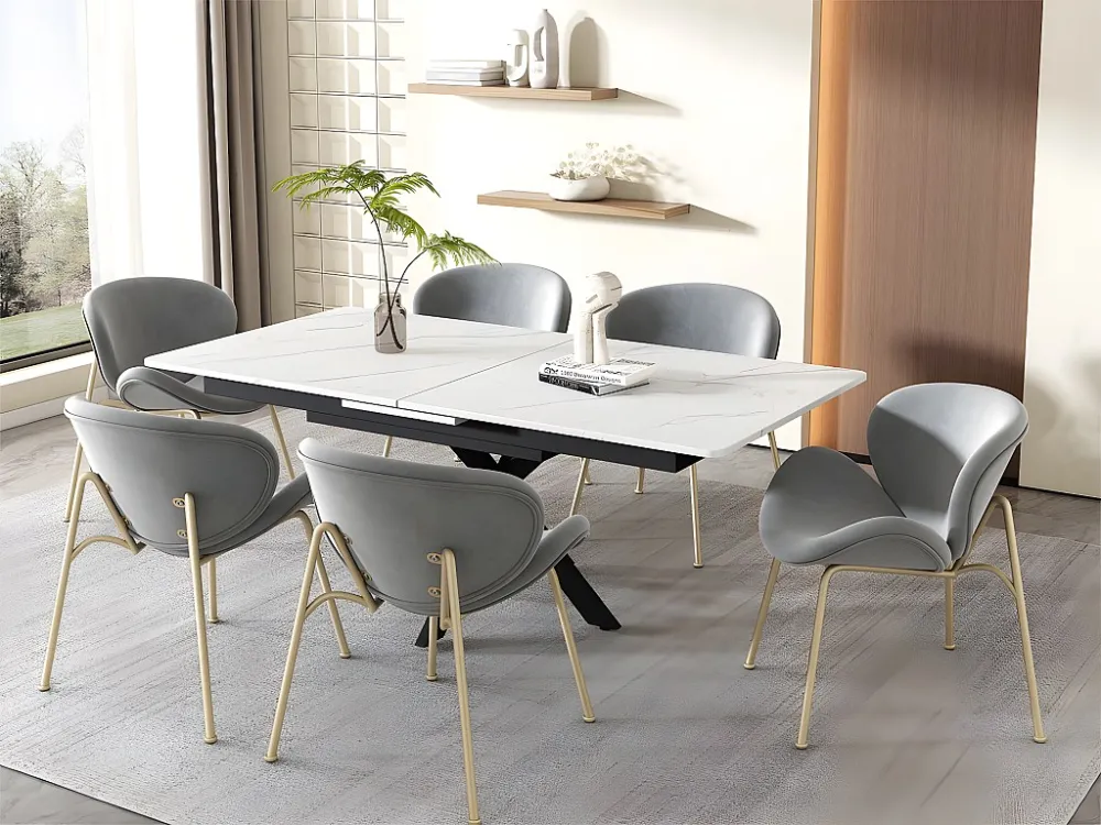 Set van 6 stoelen bekleed met fluweel - met 4 goud metalen poten - Grijs ModernLuxe
