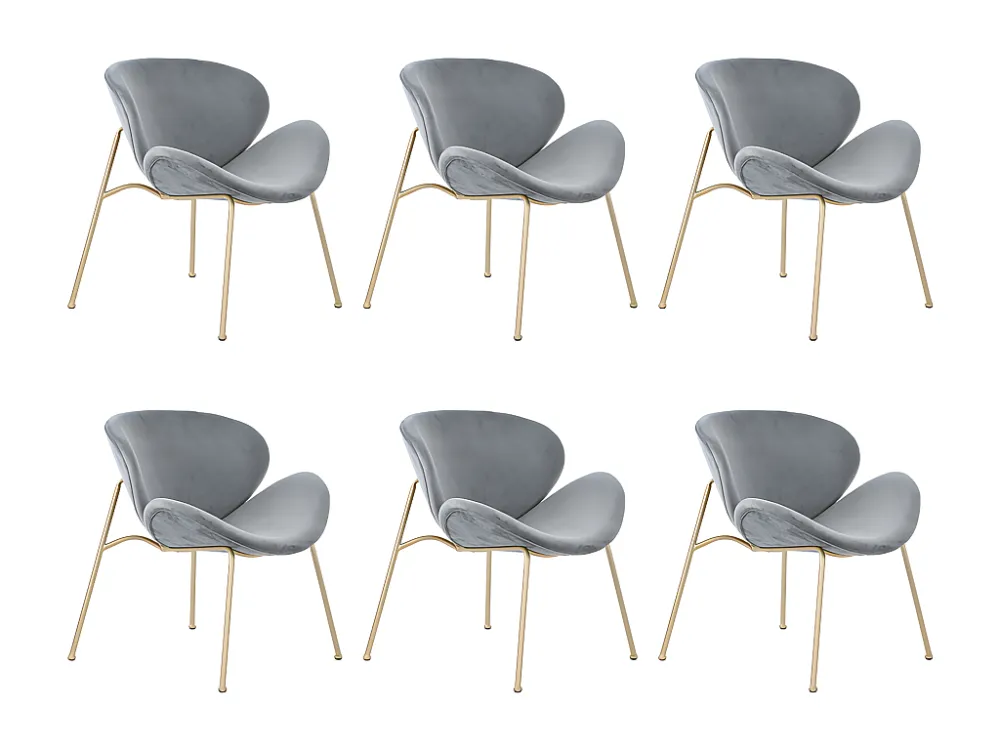 Set van 6 stoelen bekleed met fluweel - met 4 goud metalen poten - Grijs ModernLuxe