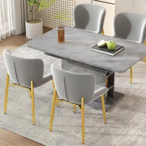 Set van 4 stoelen bekleed met fluweel - met gouden metalen poten - eigentijdse stijl - Grijs ModernLuxe