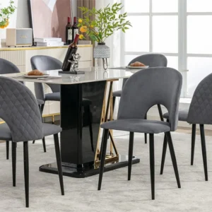 Set van 6 stoelen bekleed met fluweel en metaal - bekleed met ruitpatroon - verstelbare poten - Grijs ModernLuxe