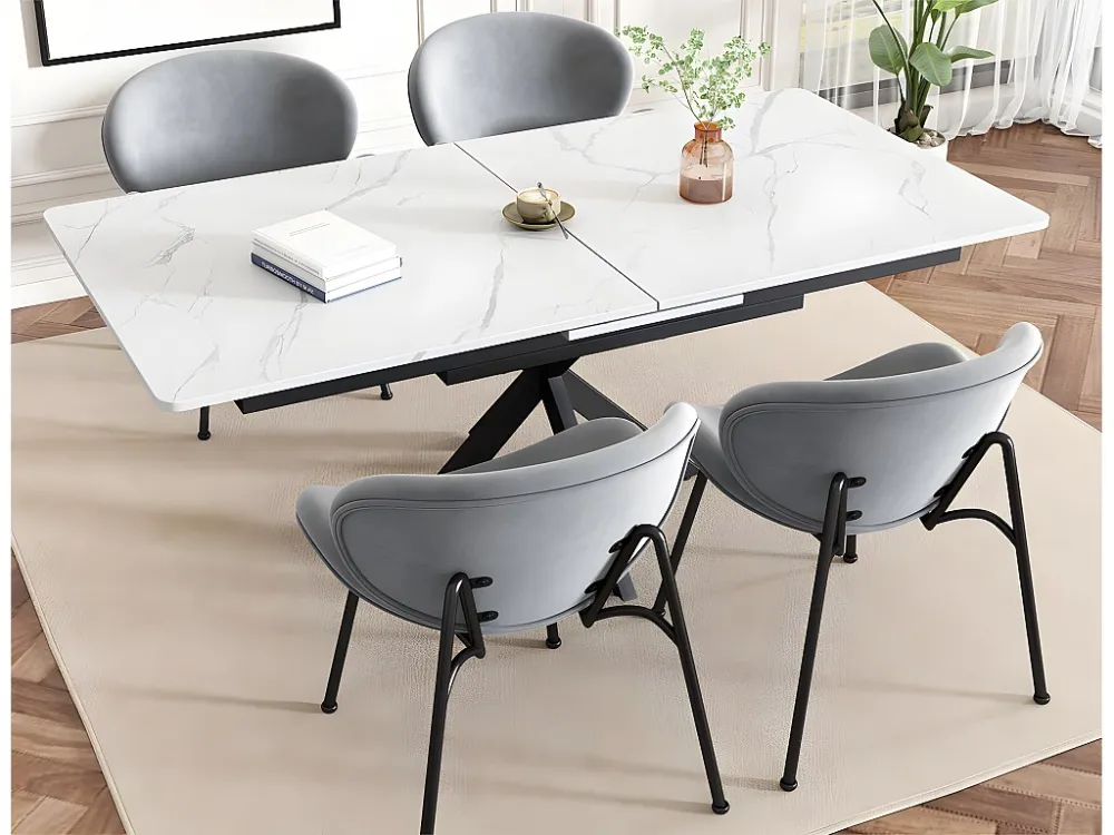 Set van 4 stoelen bekleed met fluweel - met 4 zwart metalen poten - Grijs ModernLuxe
