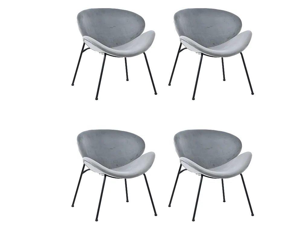 Set van 4 stoelen bekleed met fluweel - met 4 zwart metalen poten - Grijs ModernLuxe