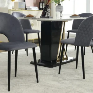 Set van 4 stoelen bekleed met fluweel en metaal - bekleed met ruitpatroon - verstelbare poten - Grijs ModernLuxe