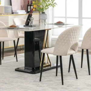 Set van 4 stoelen bekleed met fluweel en metaal - bekleed met ruitpatroon - verstelbare poten - Beige ModernLuxe