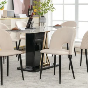 Set van 6 stoelen bekleed met fluweel en metaal - bedekt met ruitpatroon - verstelbare poten - Beige ModernLuxe
