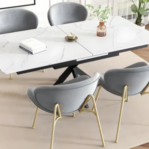 Set van 4 stoelen bekleed met fluweel - met 4 goud metalen poten - Grijs ModernLuxe