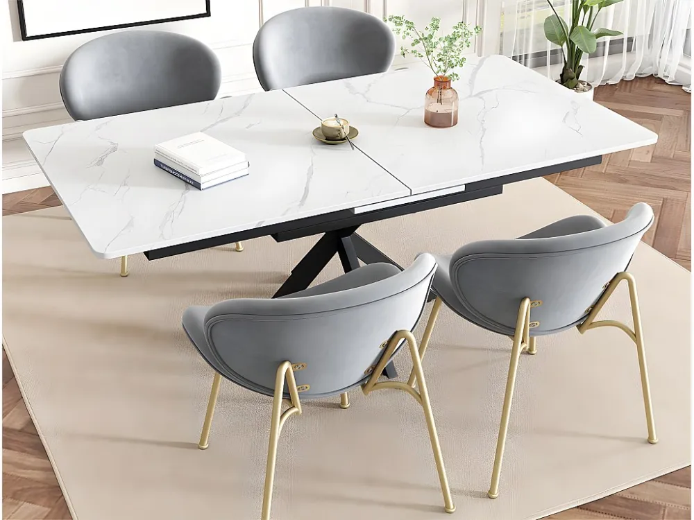Set van 4 stoelen bekleed met fluweel - met 4 goud metalen poten - Grijs ModernLuxe