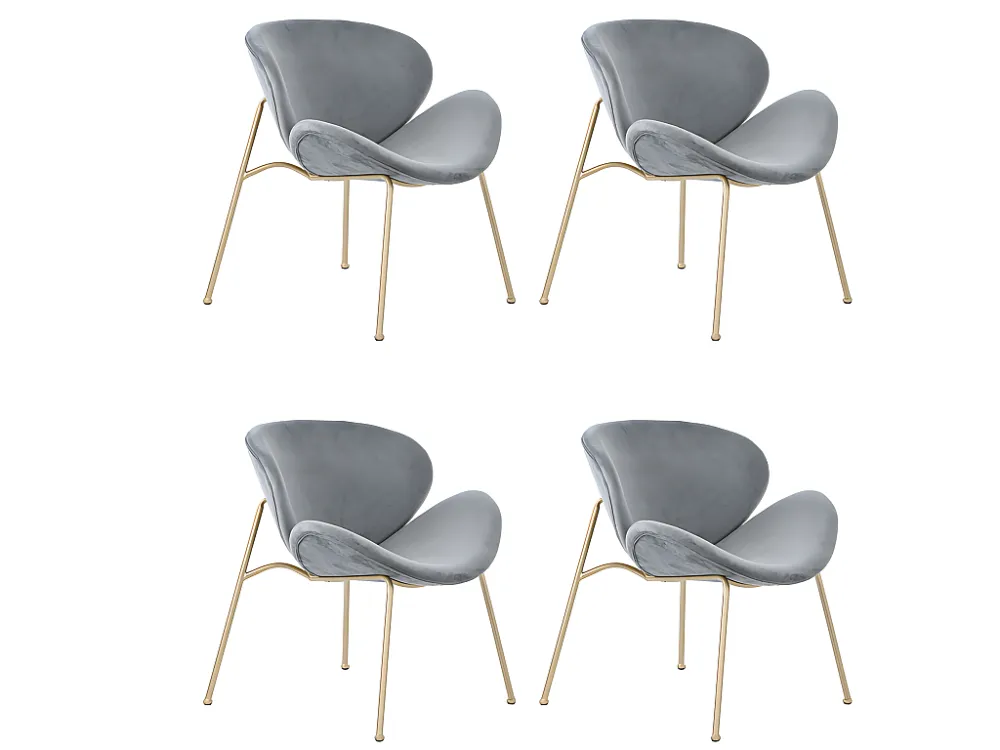 Set van 4 stoelen bekleed met fluweel - met 4 goud metalen poten - Grijs ModernLuxe
