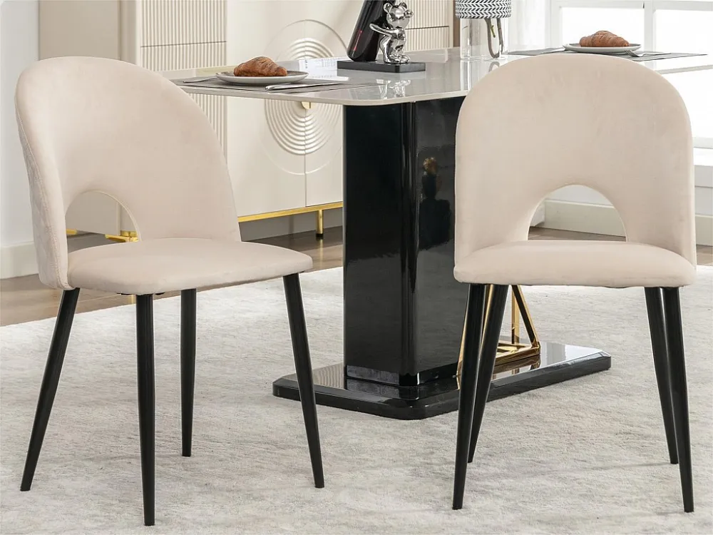 Set van 2 stoelen bekleed met fluweel en metaal - bedekt met ruitpatroon - verstelbare poten - Beige ModernLuxe