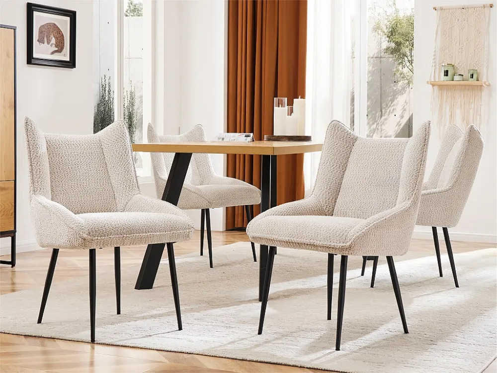 Set van 4 stoelen met dik zitkussen - nette pluche stof - Beige ModernLuxe