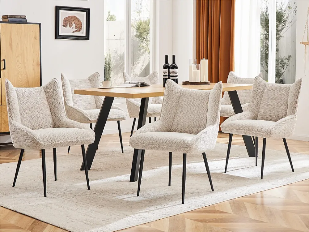 Set van 6 stoelen met dik zitkussen - nette pluche stof - Beige ModernLuxe