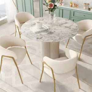Set van 4 stoelen - sherpastof - gouden poten - beige ModernLuxe
