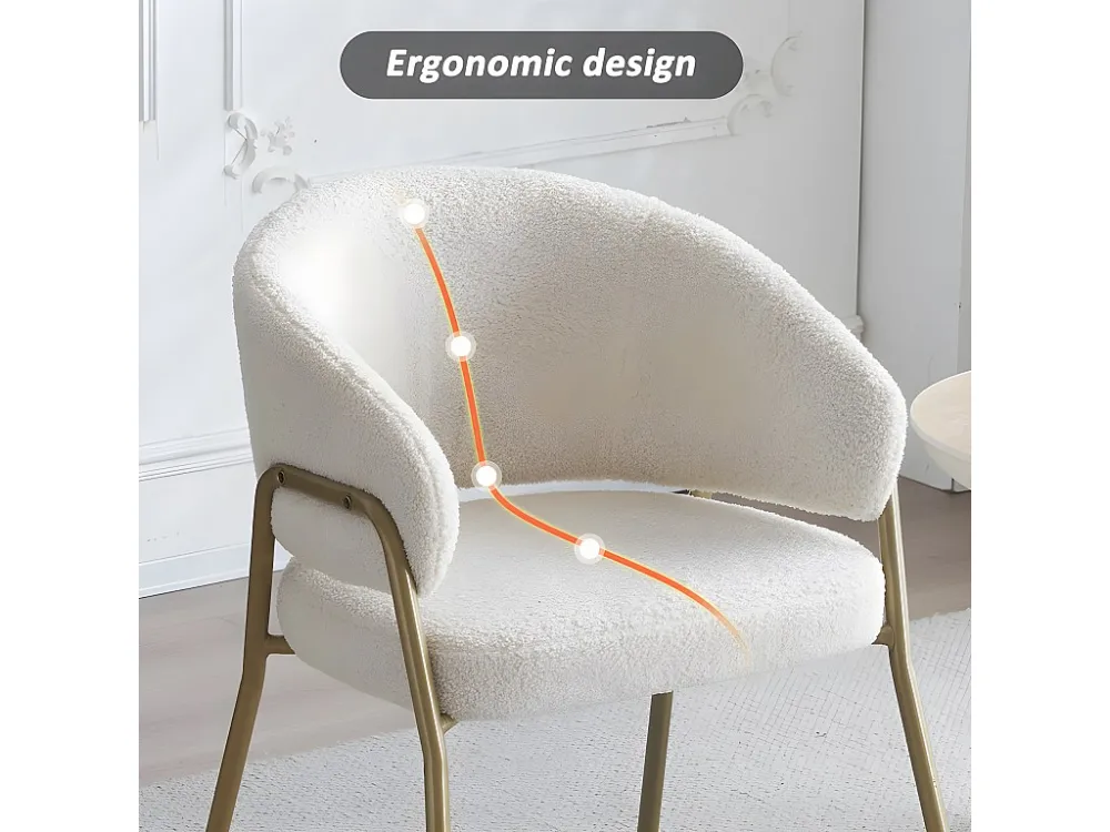 Set van 4 stoelen - sherpastof - gouden poten - beige ModernLuxe