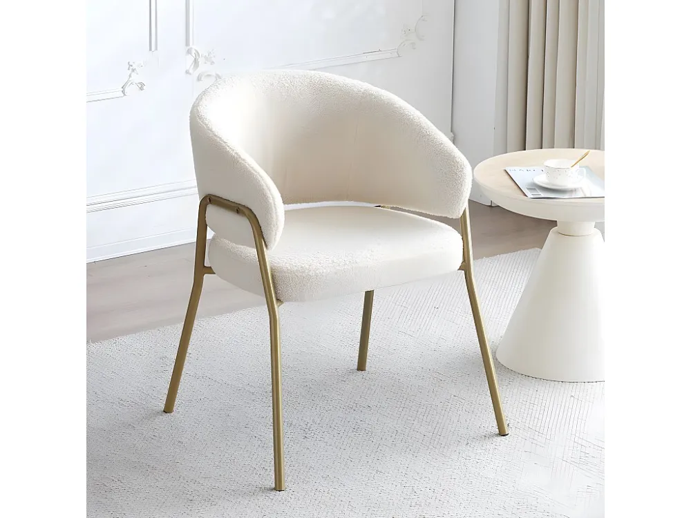 Set van 4 stoelen - sherpastof - gouden poten - beige ModernLuxe