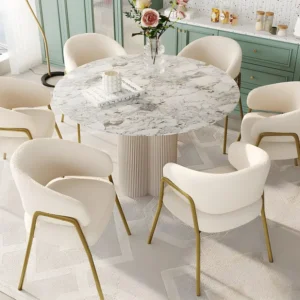 Set van 6 stoelen - sherpastof - gouden poten - beige ModernLuxe