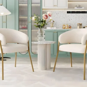Set van 2 stoelen - sherpastof - gouden poten - beige ModernLuxe