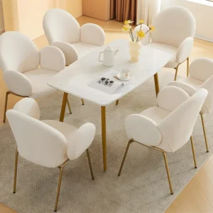 Set van 6 stoelen teddystof met gouden poten - Wit ModernLuxe