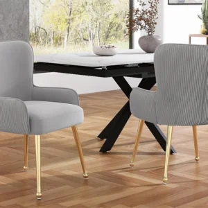 Set van 2 Velvet stoelen - met armleuningen en goud metalen poten - Grijs & Goud ModernLuxe