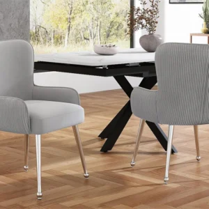 Set van 2 Velvet stoelen - met armleuningen en zilver metalen poten - Grijs ModernLuxe