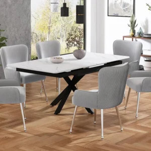 Set van 6 Velvet stoelen - met armleuningen en zilver metalen poten - Grijs ModernLuxe