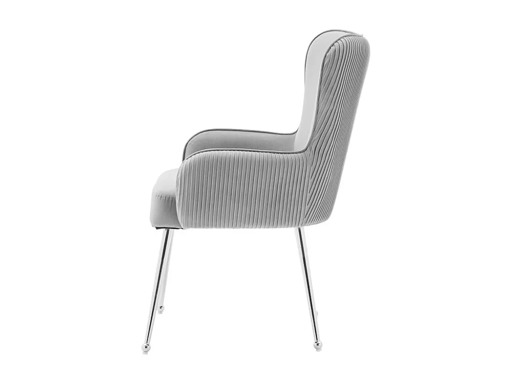 Set van 6 Velvet stoelen - met armleuningen en zilver metalen poten - Grijs ModernLuxe