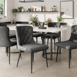 Set van 6 Velvet stoelen met zwarte ijzeren poten - Grijs ModernLuxe