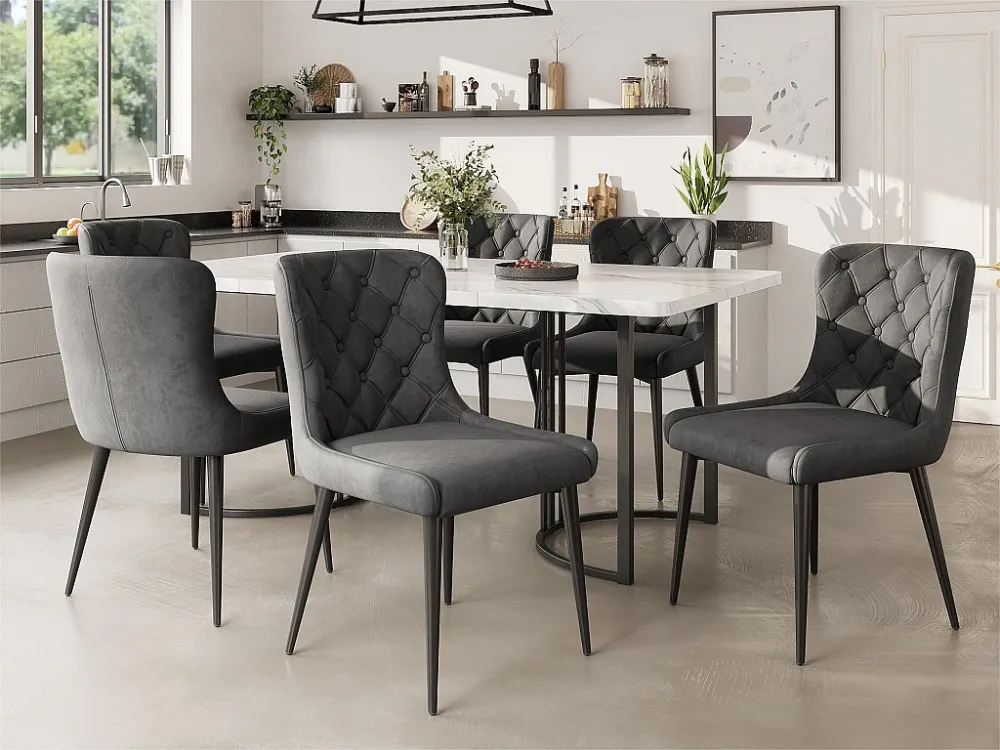Set van 6 Velvet stoelen met zwarte ijzeren poten - Grijs ModernLuxe