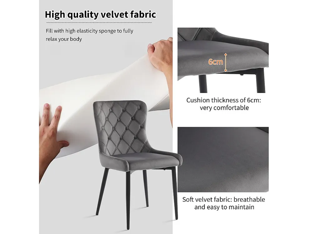 Set van 6 Velvet stoelen met zwarte ijzeren poten - Grijs ModernLuxe