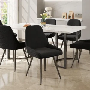 Set van 6 zachte fluwelen stoelen - met metalen poten - zwart ModernLuxe