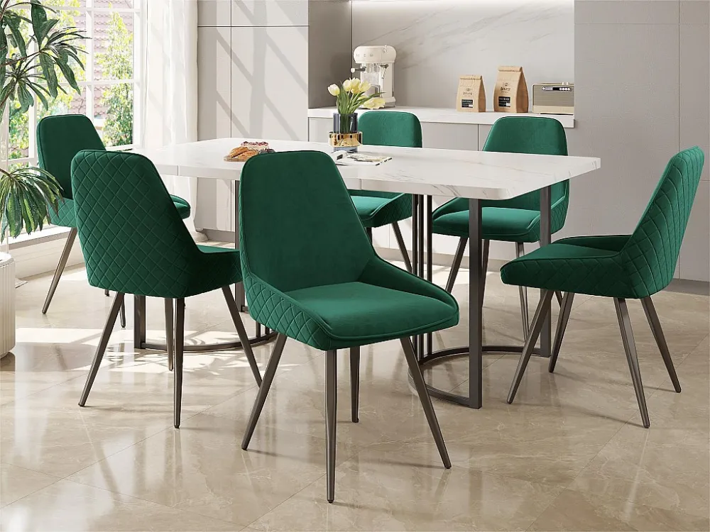 Set van 6 zachte fluwelen stoelen - met metalen poten - groen ModernLuxe