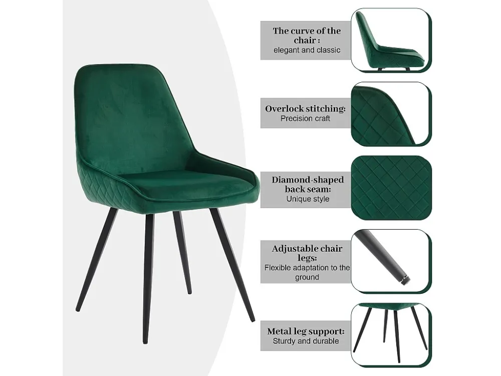 Set van 6 zachte fluwelen stoelen - met metalen poten - groen ModernLuxe