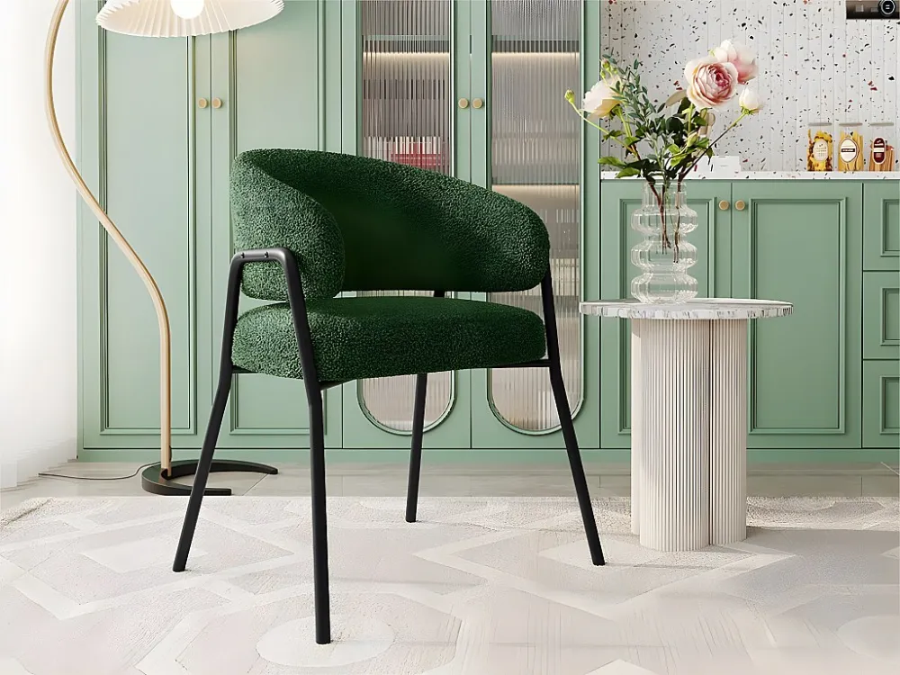 Stoel - sherpa stof - zwarte poten - Groen ModernLuxe