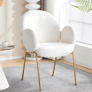 Vrijetijdsstoel van teddystof met gouden poten - Wit ModernLuxe